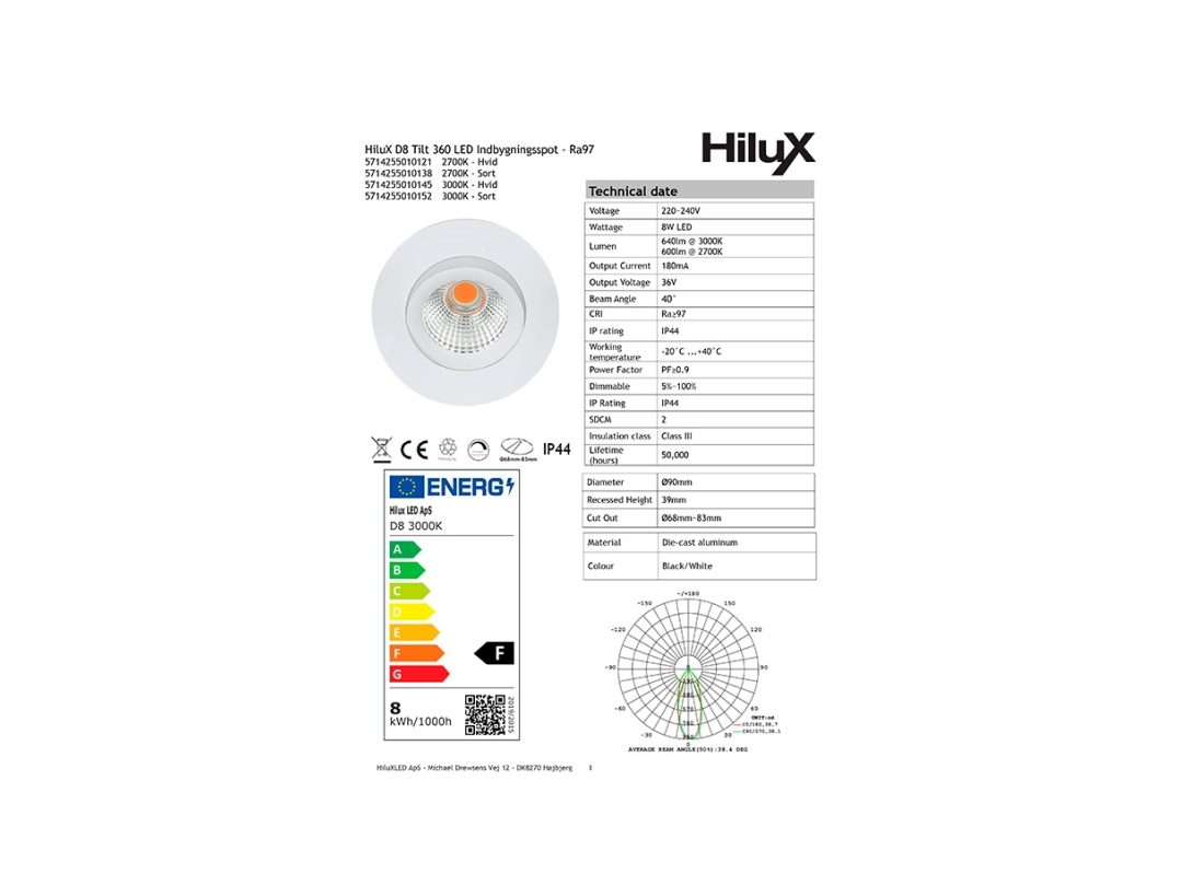 HiluX D8 Tilt360 - Full Spectrum LED Recessed Spot - Ra97 - 3000K - White | Belysning - Inomhusbelysning - Taklampa & Pendellampa | GameStuff