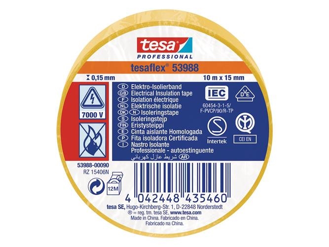 PVC-isoleringstejp gul - Tesaflex VDE/IEC PVC 10mx15mm | Verktyg & Verkstad - Infästning - Övriga Infästning | GameStuff