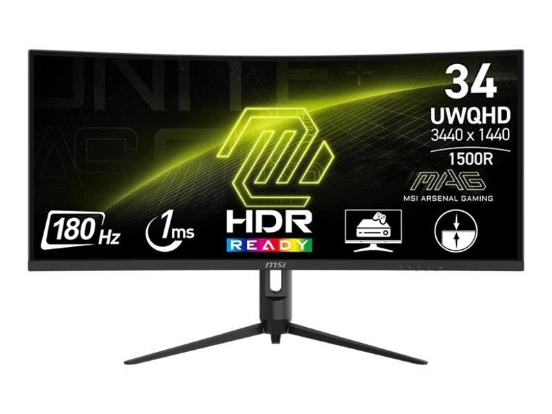 Msi Mag 342Cqr E2 - Led Monitor - Gaming - Gebogen - 34" - 3440 X 1440 Uwqhd @ 180 Hz - Va - 300 Cd/M² - 4000:1 - 1 Ms - 2Xhdmi, Displayport