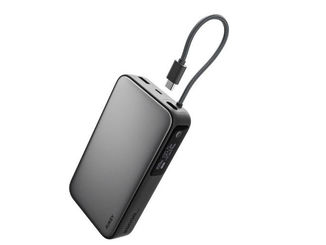 Aukey Pb-Y48 Spark Sling 100W 20000Mah Compact Fast Charging Power Bank Built-In Usb-C Cable, 10000 Mah, Lithium, Grau