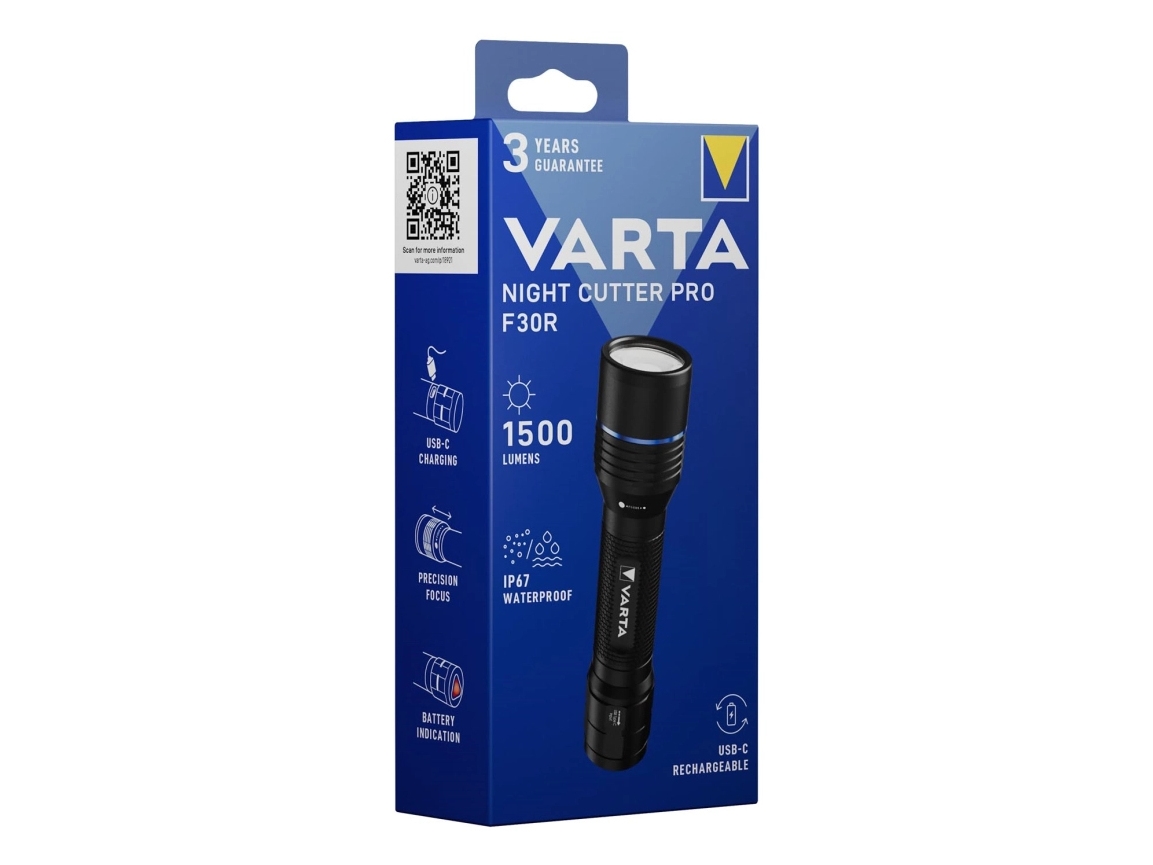 Varta Night Cutter Pro F30R, Ficklampa, Svart, ABS synthetics, Gjuten aluminium, Polykarbonat, Silikon, Batterinivå, IP67, LED | Bilvård & Biltillbehör - Garage utrustning - Inspektionsljus | GameStuff