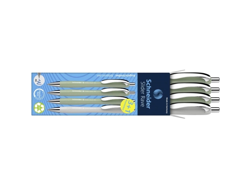 Schneider Slider Rave Xb Kugelschreiber Organic Green 0.7 Mm Schreibfarbe: Blau, 3 St. + Gratis 1 Slider Rave Xb Weiß