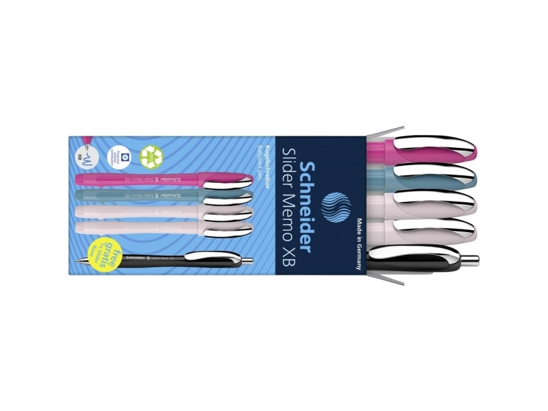 Schneider Schreibgeräte Etui 4X Memo + 1X Rave Sortiert 150255 Kuglepen Skrivemaskine: Blå 5 Stk