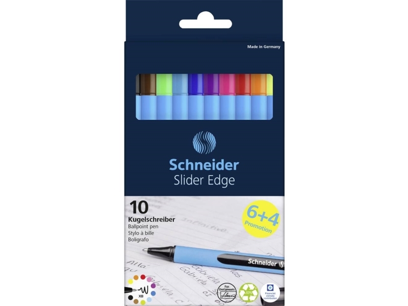 Schneider Schreibgeräte Slider Edge XB Pahvikotelo 10 Stück Promotion 152260 Kuulakärkikynä Kirjoituskynä: Musta, Punainen, Sininen, Vaaleanvihreä, Keltainen, Oranssi, Violetti, Pinkki,