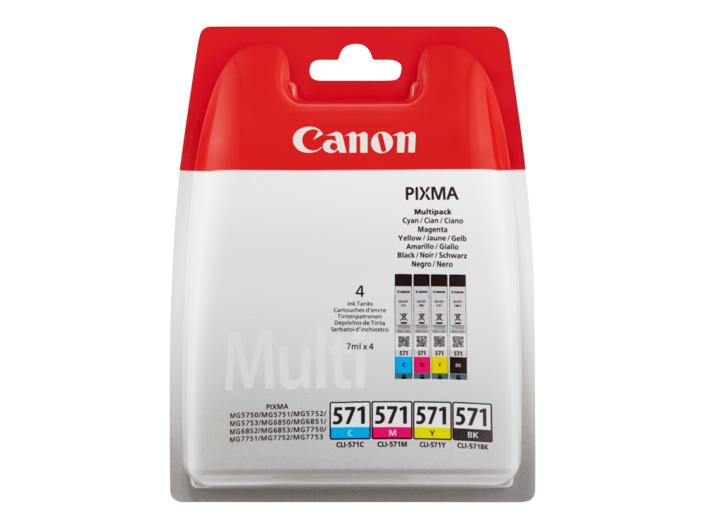 Canon CLI-571 C/M/Y/BK Value Pack - 4-pack - 7 ml - svart, gul, cyan, magenta - original - bläcktank - för PIXMA TS5051, TS5053, TS5055, TS6050, TS6051, TS6052, TS8051, TS8052, TS9050, TS9055 | Skrivare - Bläck, toner & förbrukningsvaror - Bläck | GameStuff