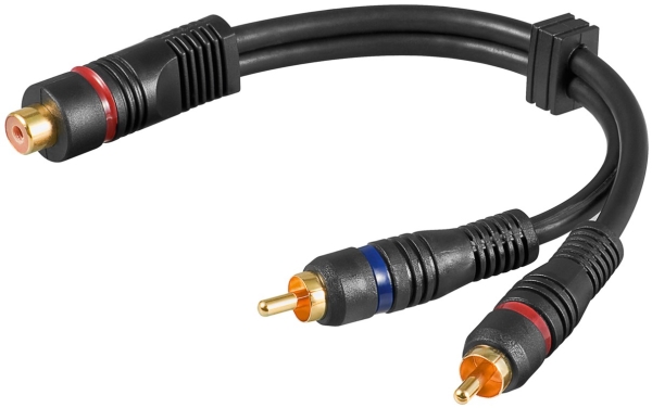 goobay - Lydsplitter - kombinert lyd - RCA beholder til RCA plugg - 20 cm - dobbeltskjermet koaksial - svart