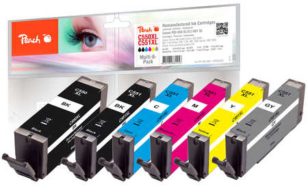 Peach 320523, Hohe (Xl-) Ausbeute, Schwarz, Cyan, Grau, Magenta, Gelb, 22 Ml, 11 Ml, 6 Stück(E), Multipack