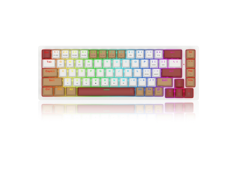 Redragon K677wlr-Rgb-Pro Rammus, Kabellos, Usb + Rf Wireless + Bluetooth, Mechanischer Switch, Weiß, Rot