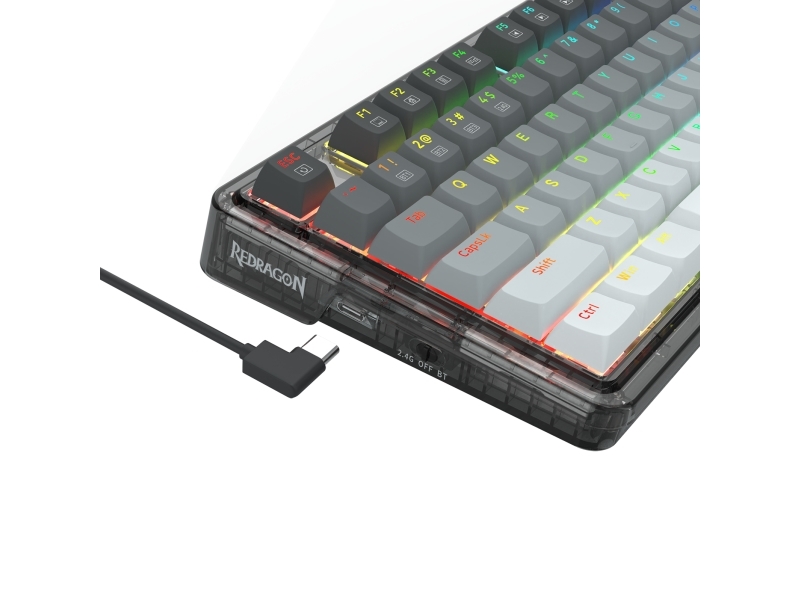 REDRAGON K673GG-RGB-PRO Ucal Pro, Ledning & Trådløs, USB + RF Wireless + Bluetooth, Mekanisk nøkkelbryter, Sort, Grå
