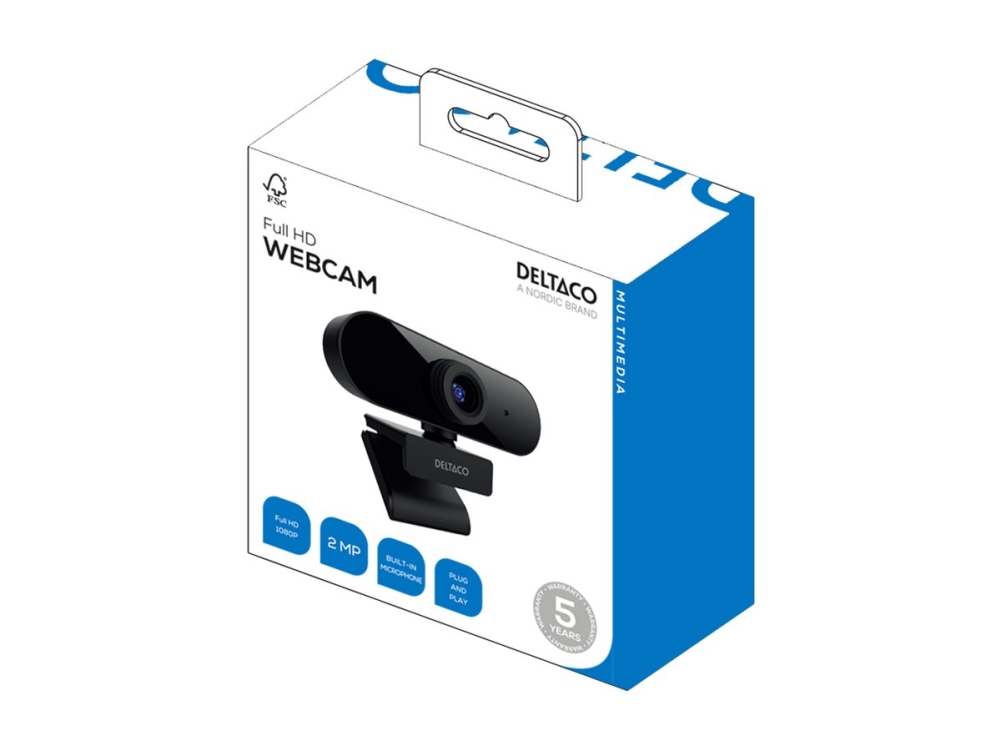 W-100 webcam, 1080p 1920x1080 2MP, indbygget mikrofon, 2 meter kabel