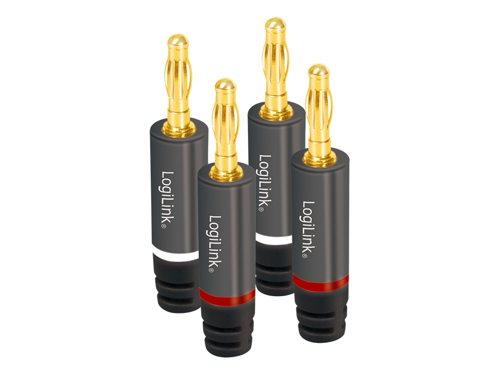 LogiLink CA1212, Banana, Grå, Hanstik, Lige, Metal, Guld