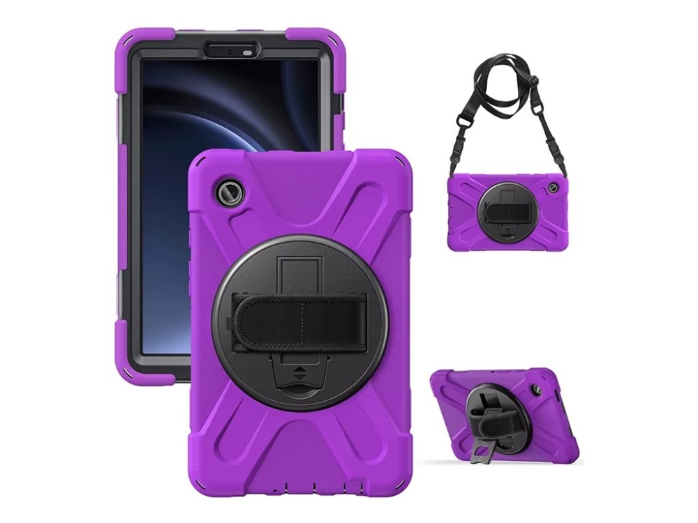 Estuff Chicago - Beskyttende Kasse Bagsidecover Til Tablet - Grov - With Built-In Screen Protector - Polykarbonat, Silicone - Lilla - For Samsung Gal