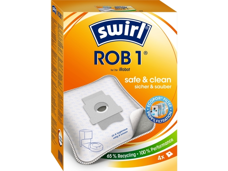 Swirl Rob 1, Støvpose, Robot Støvsuger, Blå, Grøn, Orange, Hvid, Ikke-Vævet Stof (Tnt), Irobot Clean Base, Irobot Roomba I1+, Irobot Roomba I3+, Irob