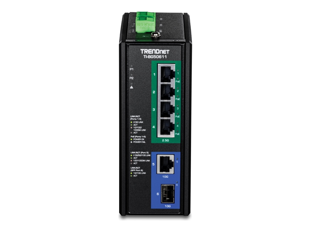 Trendnet Ti-Bg50611 - Version V1.0R - Switch - Industriel - 4 X 10/100/1000/2.5G (Poe++) + 1 X 1 Gigabit / 10 Gigabit Sfp+ + 1 X 10/100/1000/2.5/10G