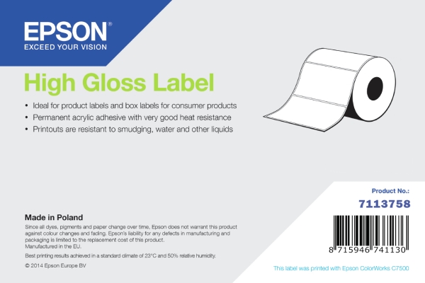 Epson High Gloss Label, Selbstklebendes Druckeretikett, Gestanztes Etikett, Rolle, Tintenstrahl, Acryl, Permanent