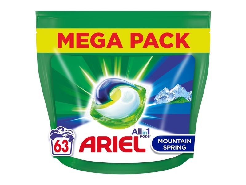 Ariel All-In-1 Mountain Spring Vaskekapsler Med 63 Dele.