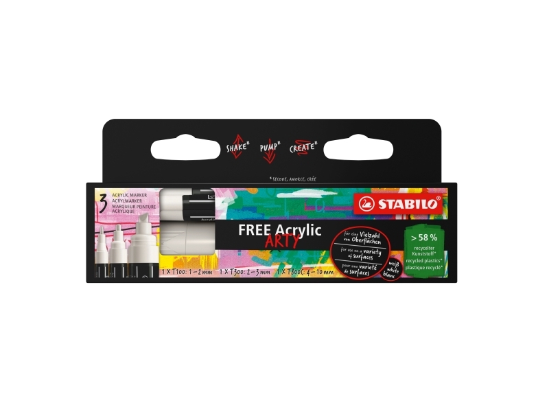 Stabilo Free Acrylic, 3 Stk, Hvid, 14 År, Sort, Hvid, Rund, 1 Mm