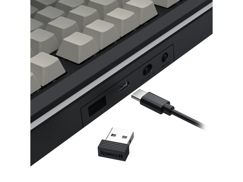 Redragon K734sp-Rgb-Pro Wildslash Pro, Kabellos, Usb + Rf Wireless + Bluetooth, Mechanischer Switch, Schwarz, Grau