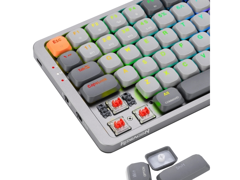 REDRAGON K652GG-RGB-PRO Azure, Kabel & Trådlös, USB + RF Wireless + Bluetooth, Mekaniska tangentbrytare, Grå | Spel - Gamingmöss & Tangentbord - Gaming tangentbord | GameStuff