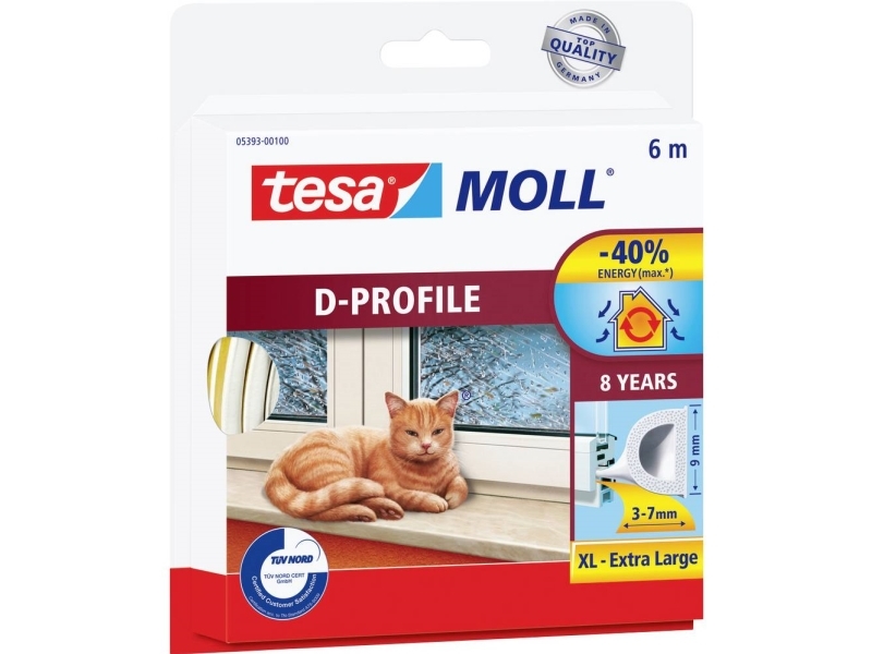 tesa D-Profil 05393-00100-01 Tætningsbånd tesamoll® Hvid (L x B) 6 m x 9 mm 6 m | Papper & Emballage - Förpackningstejp - Förpackningstejp | GameStuff