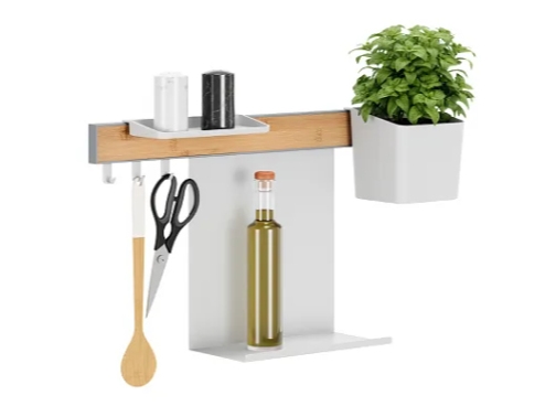 Tesa 700400000000, Organisator, Beholder, Vægmonteret, Beholder Til Krydderier, Redskab, Hvid, Træ, Bamboo, Metal, Plast