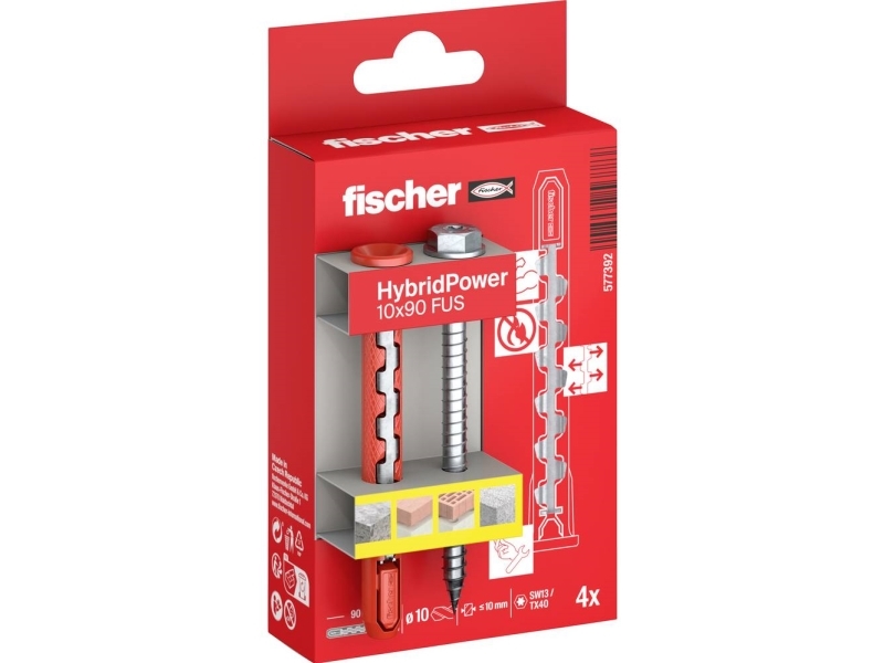 Fischer 577392 Hybridpower Raw Steckersatz 90 Mm 4 Stück