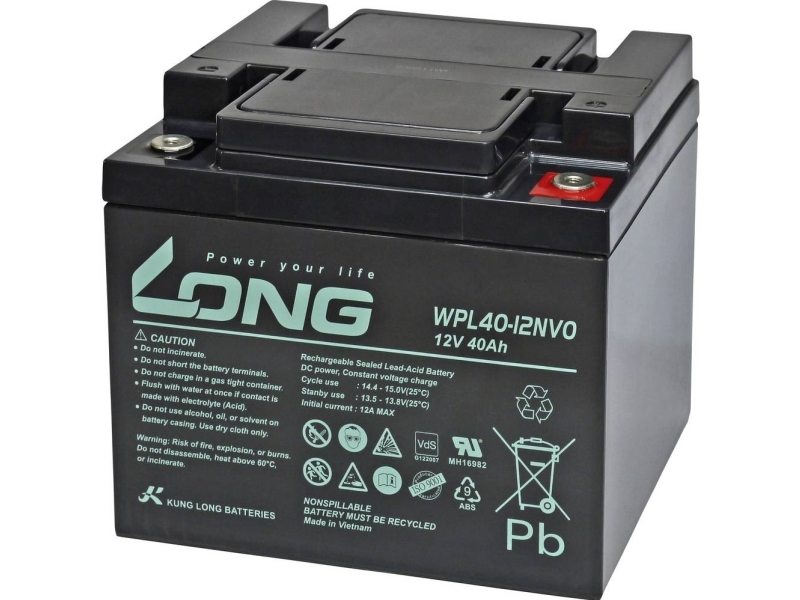 Blybatteri Kunglong Wpl40-12N-V0 Blyfleece 40 Ah 12 V 1 Stk