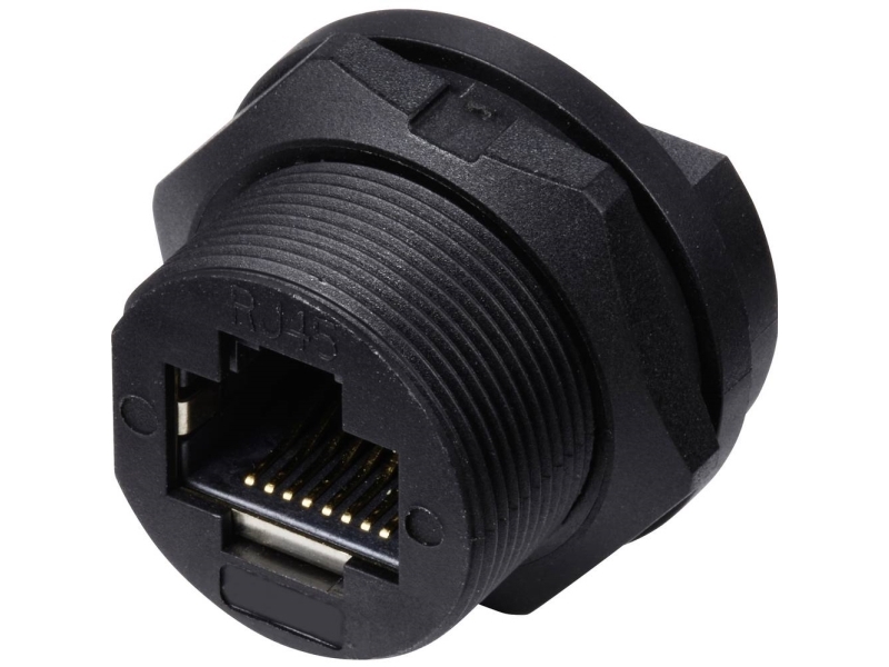 Tru Components Tc-E13t-Fr6-Ppf Rj45-Bøsning Til Montering På Printplade Ip67 (Med Gevind) På Bagsiden Tc-13543664 Pol-Tal (Rj) 8 Sort 1 Stk