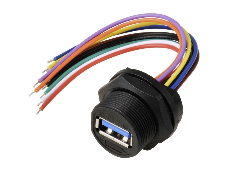 Usb 3.0-Bøsning Til Montering På Bagsiden Med Tråd Ip67 (Gevind), Kabel 0,1 M. Tc-E13t-Fu3-Pwf-0.2Pv Vandtæt Plastkabel Tc-13543580 Tru Components In