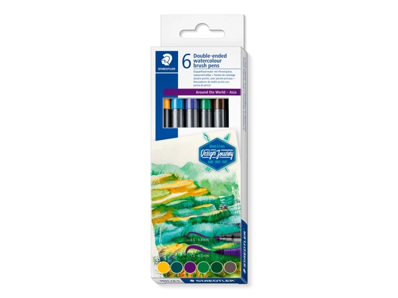 Staedtler 3001 C6-5, Fin, 6 farver, Bullet tip & børstetip, 0,5 mm, 6 mm, Rund