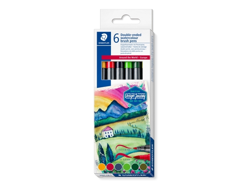 Staedtler 3001 C6-1, Fin, 6 farver, Bullet tip & børstetip, 0,5 mm, 6 mm, Rund