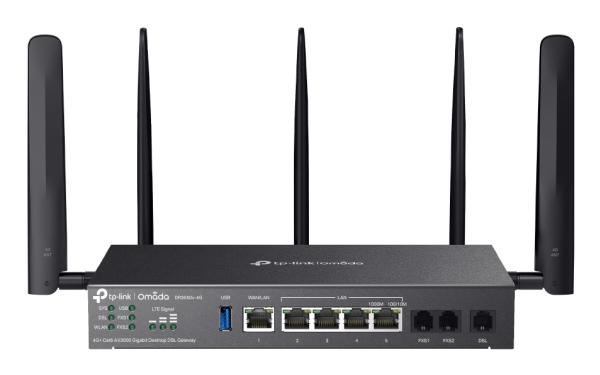Tp-Link Omada Dr3650v-4G, Dual-Band (2,4 Ghz/5 Ghz), Ethernet/Lan, Adsl, Adsl2, Schwarz, Tabletop-Router