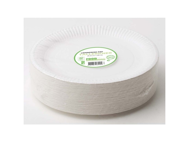 Tallerken middag, Rund indvendig diameter 230.0 mm biologisk nedbrydeligt papir, hvid Compostable la
