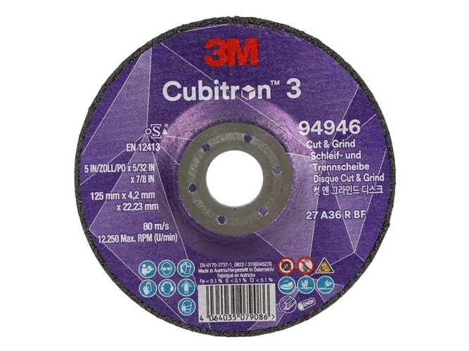 3MTM CubitronTM 3 kap- och slipskiva, 94946, 36+, T27, 125 mm x 4,2 mm x 22,23 mm, SV, 10-pack, 20