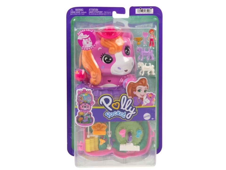 Polly Pocket Pony Rodeo, legesæt med 1 lille dukke og lille hest, rejselegetøj med tilbehør til mode og..