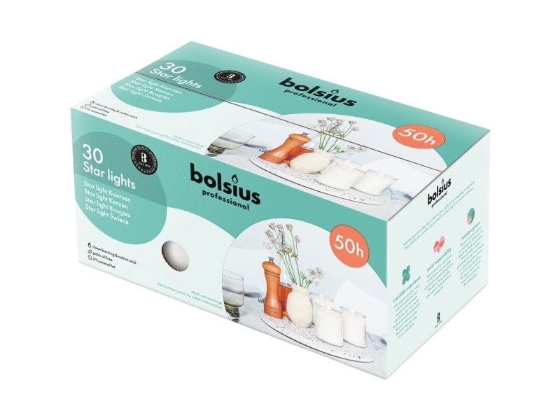 Refill, Bolsius Starlight, 8,2 cm, Ø7 cm, vit, 50 timmar, glas/paraffin - (30 st.) | Bostäder - Inredning - Stearinljus | GameStuff
