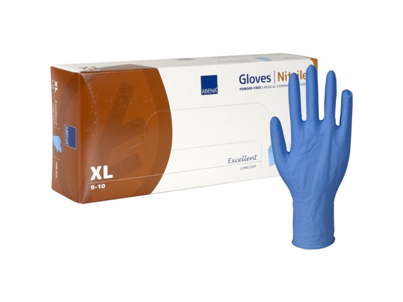 Lang undersøgelseshandske, ABENA Excellent, XL, blå, nitril, pudderfri - (100 stk.)