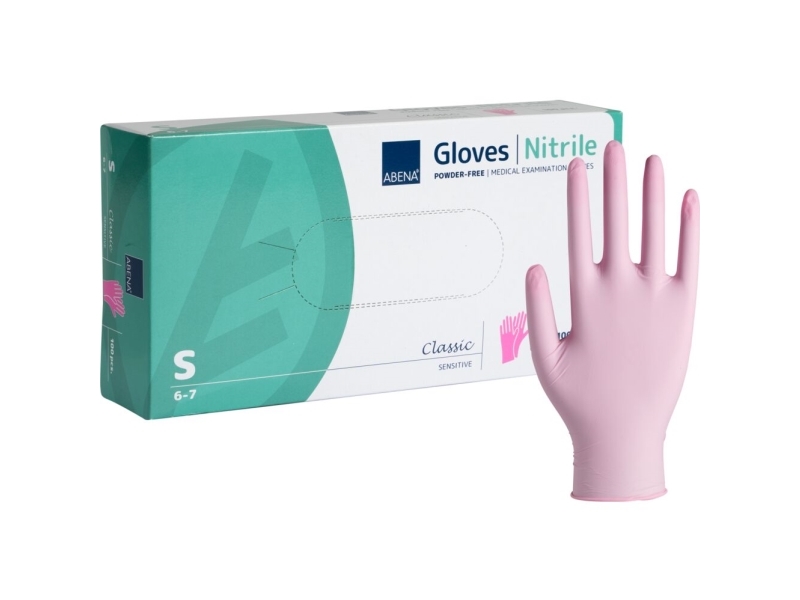 Undersökningshandske, ABENA Classic Sensitive, S, rosa, nitril, puderfri - (100 st.) | Rengöring - Rengöringsprodukter - Rengöringsmaskiner - Utrustning - Handskar | GameStuff