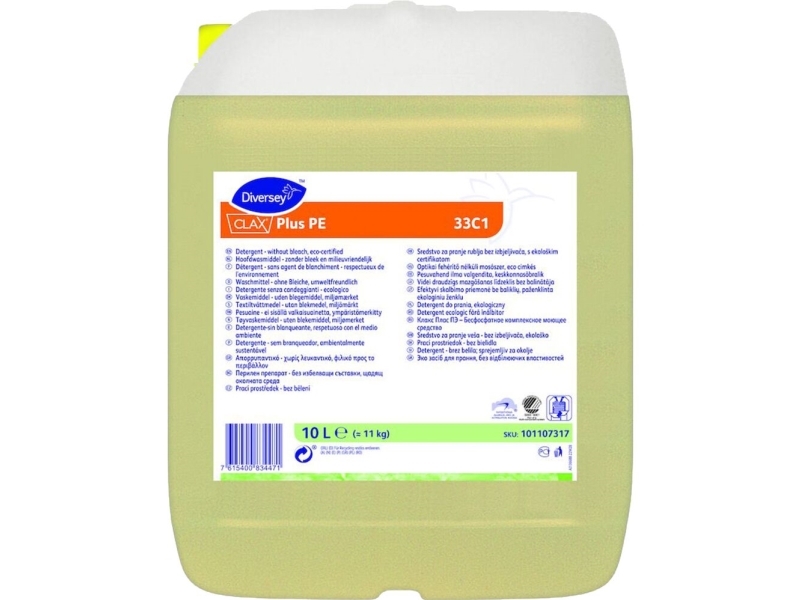 Tøjvask Flydende Clax Plus PE 33C1 10ltr Svanemærket uden Blegemiddel til alle,10 ltr/dnk