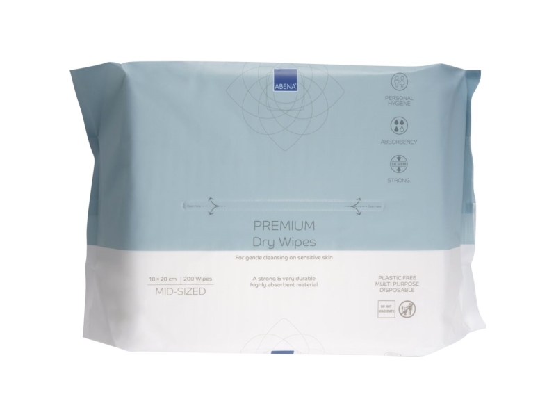 Vaskeklud, tør, ABENA PREMIUM, 20x18cm, hvid, renrumsproduceret, 100% viskose, 50 gsm - (10 stk.)
