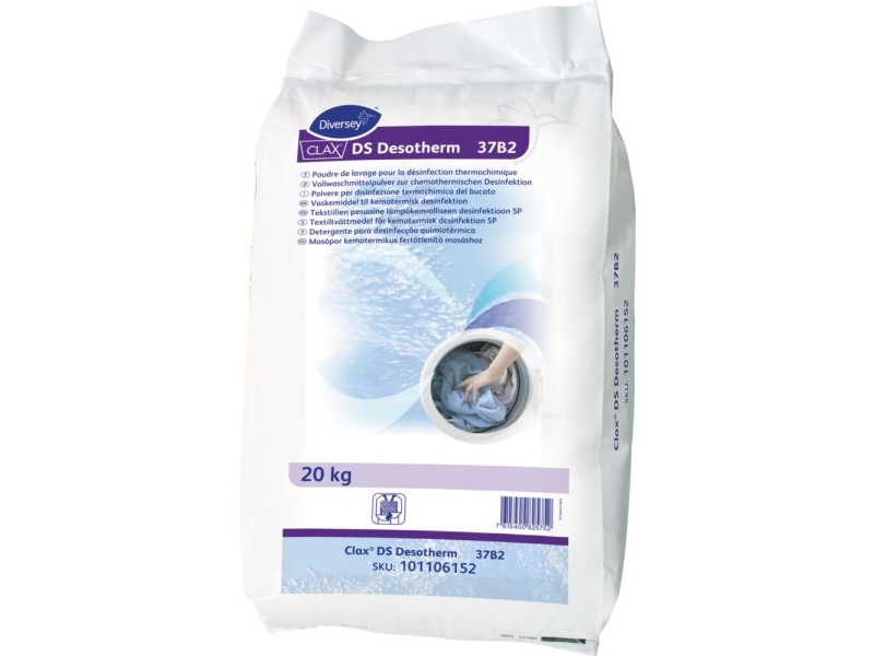 Vaskepulver, Diversey CLAX DS Desotherm 37B2, desinficerende, kulørt og hvidt, uden farve, med pa...
