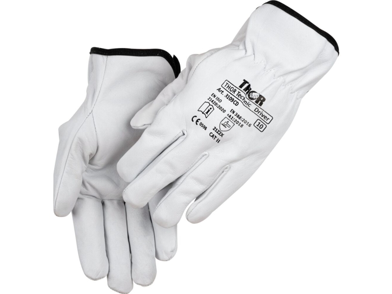 Gedeskindshandske, THOR Driver, 9, hvid, gedeskind - (12 stk.)