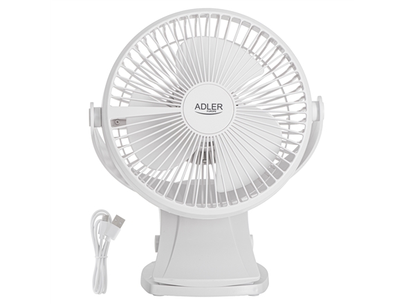 Ventiliatorius Adler ladattava pöytätuuletin | AD 7342 | Pöytätuuletin | Baltas | Halkaisija 15,5 cm | Greičių skaičius 3 | Värähtely | 5 W