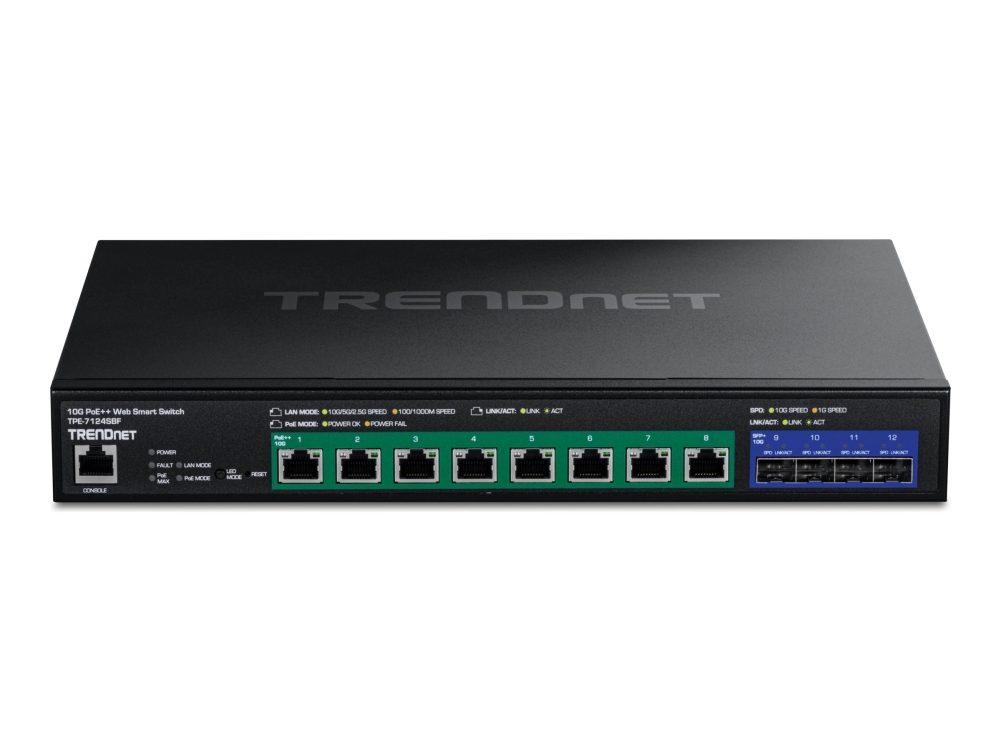Trendnet Tpe-7124Sbf - Version V1.0R - Switch - Web - Smart - 8 X 10 Gigabit Ethernet + 4 X 10 Gigabit Sfp+ - Monterbar På Stativ - Poe++ (720 W) - T