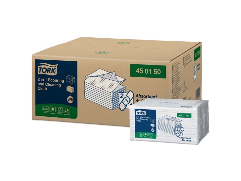 Tork Abwisch- & Scheuer-Tuch 2-In-1 W8 L38,5Xb30 Cm Papier 1-Lag Weiß 8 Pack X 45 St./Karton