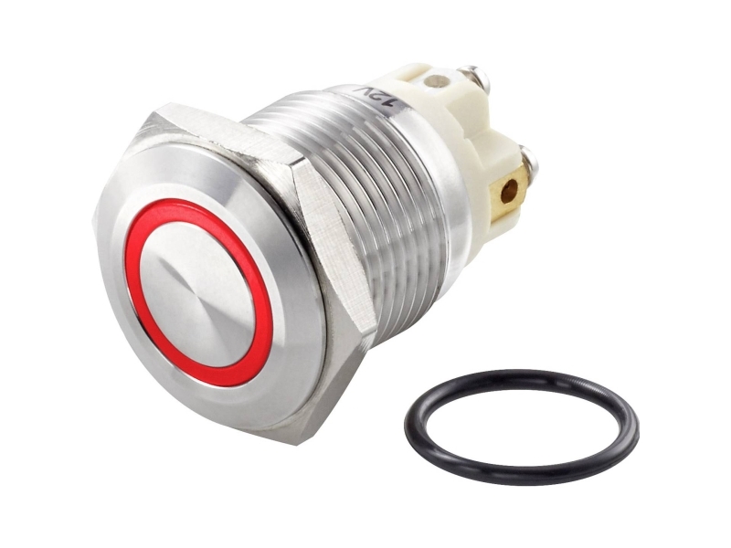 Conrad Tc-Gq16f-10E/L/R/12V/S Interruttore Antivandalo 48 V/Dc 2 A 1X Off/(On) Ip65 Momentaneo 1 Pz., Rustfrit Stål, Dc, 48 V, 2 A