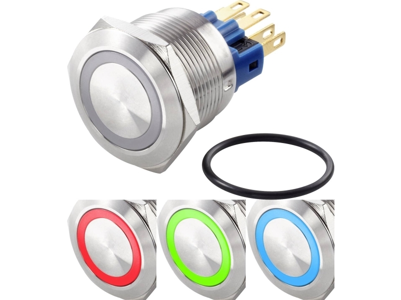 Conrad Tc-Gq22-11E/42Rgb/Interruttore Antivandalo 250 V/Ac 3 A 1X Off/(On) Ip65 Momentaneo 1 Pz., Rustfrit Stål, 250 V, 3 A