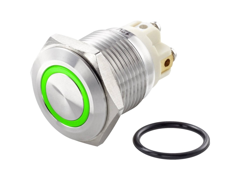 Conrad Tc-Gq16f-10E/L/G/12V/S Interruttore Antivandalo 48 V/Dc 2 A 1X Off/(On) Ip65 Momentaneo 1 Pz., Rustfrit Stål, Dc, 48 V, 2 A