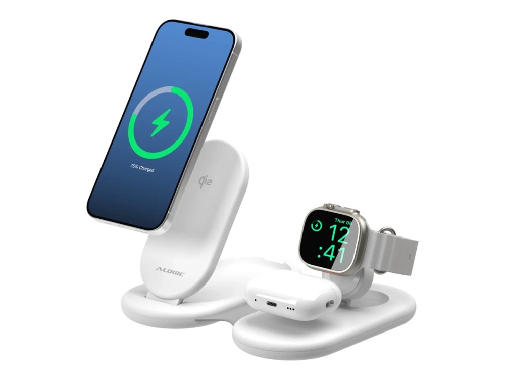 Alogic Packaway 3-In-1 Qi2 Wireless Charging Stand White (Al31wcpa-Wh)