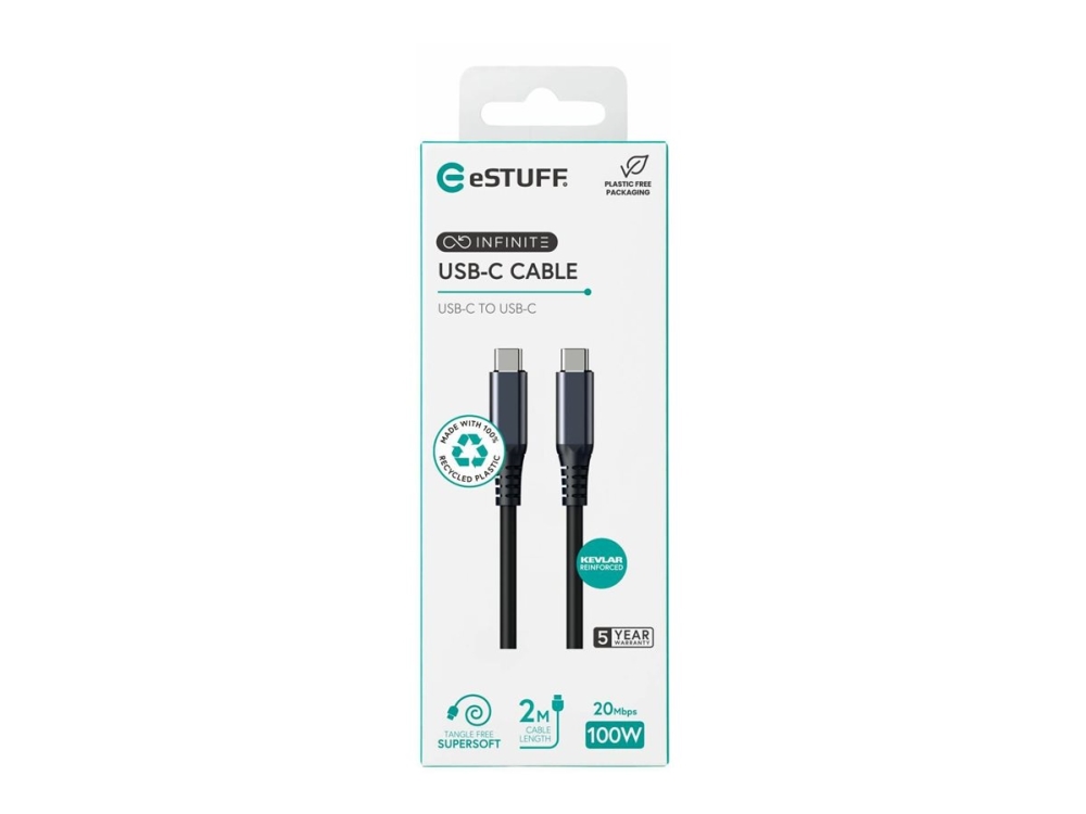 Estuff Es604275, 2 M, Usb C, Usb C, Usb4 Gen 2X2, 20 Gbit/S, Schwarz
